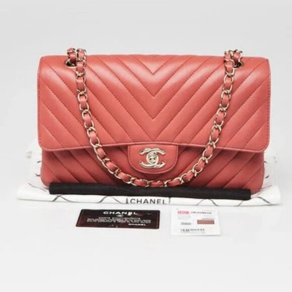 Chanel Rosewood Chevron Quilted Lambskin Leather Classic Medium Double Flap Bag - Picture 10 of 10